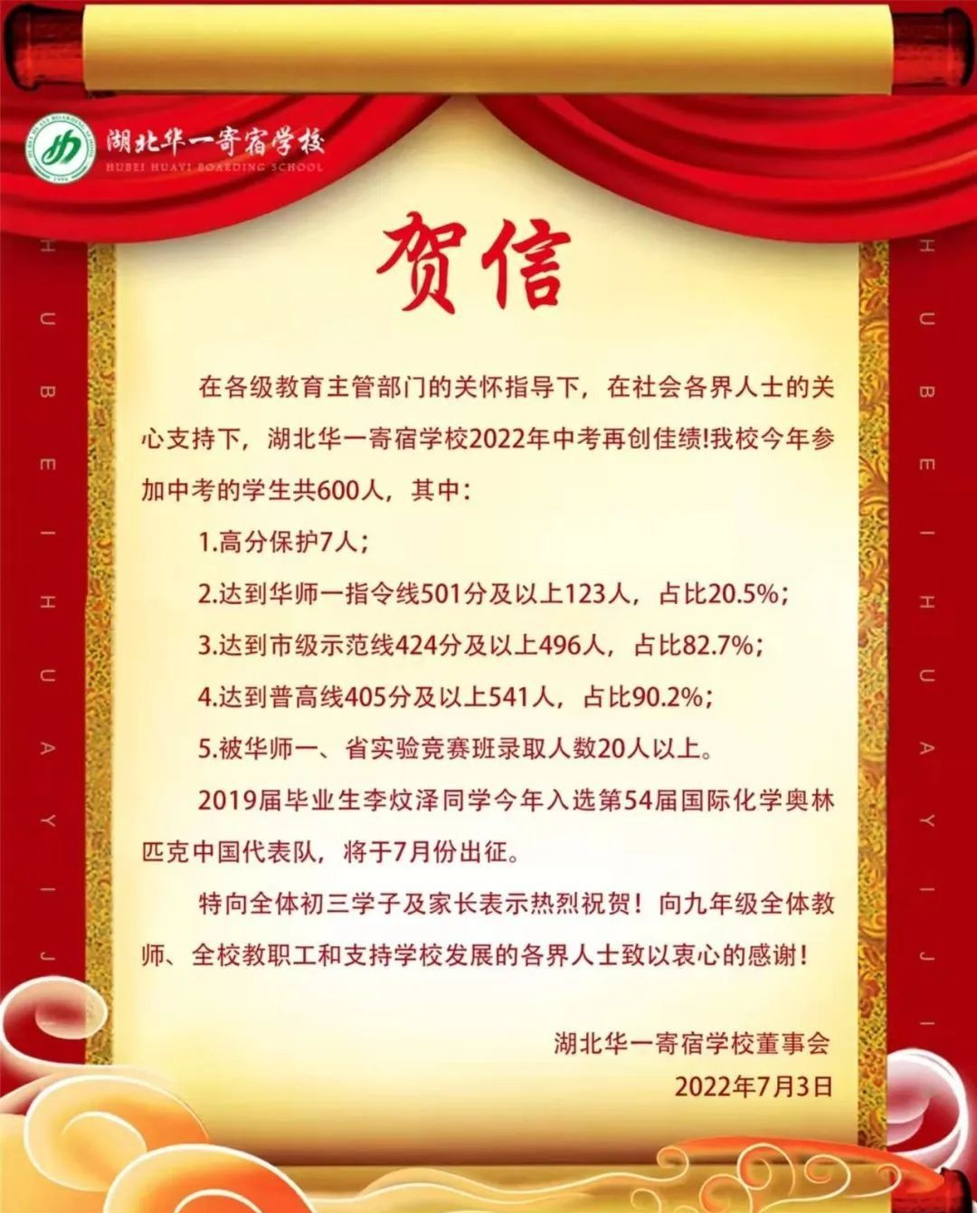 华宜寄2022中考喜报