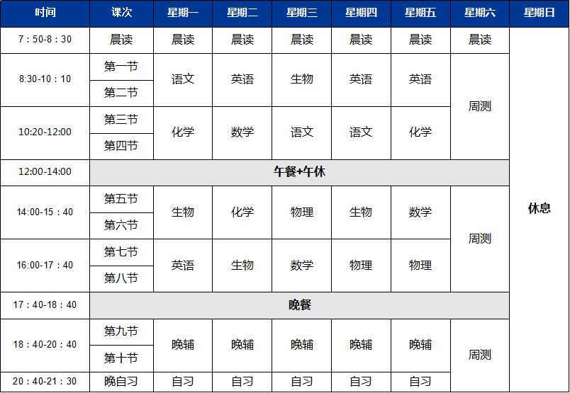 高考集训课程表理科